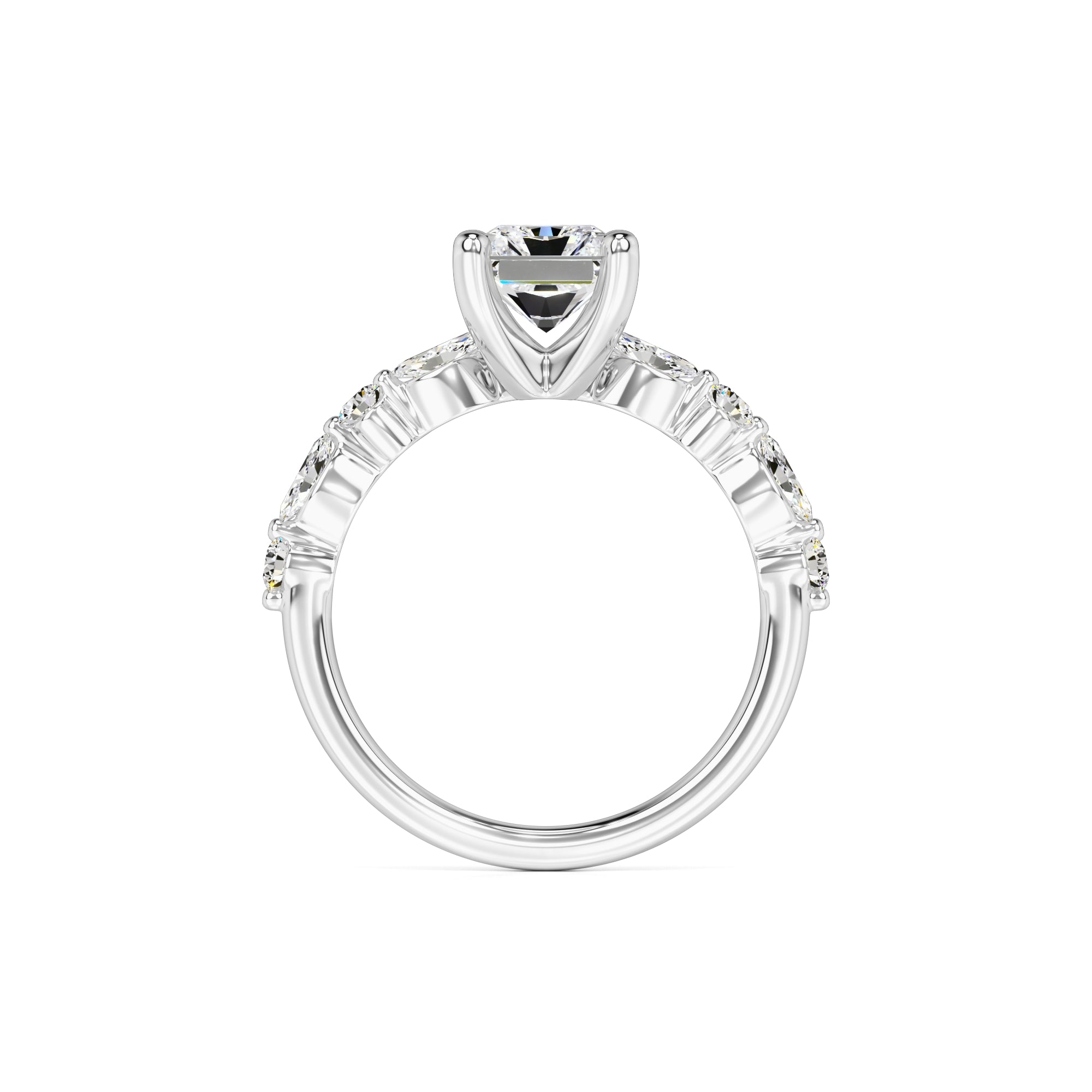 Jade Moissanite & Lab Grown Diamond Ring | White Gold | 4