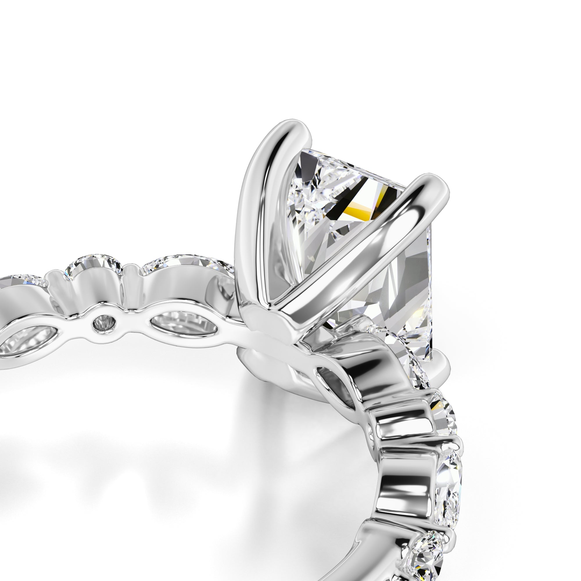 Jade Moissanite & Lab Grown Diamond Ring | White Gold | 2